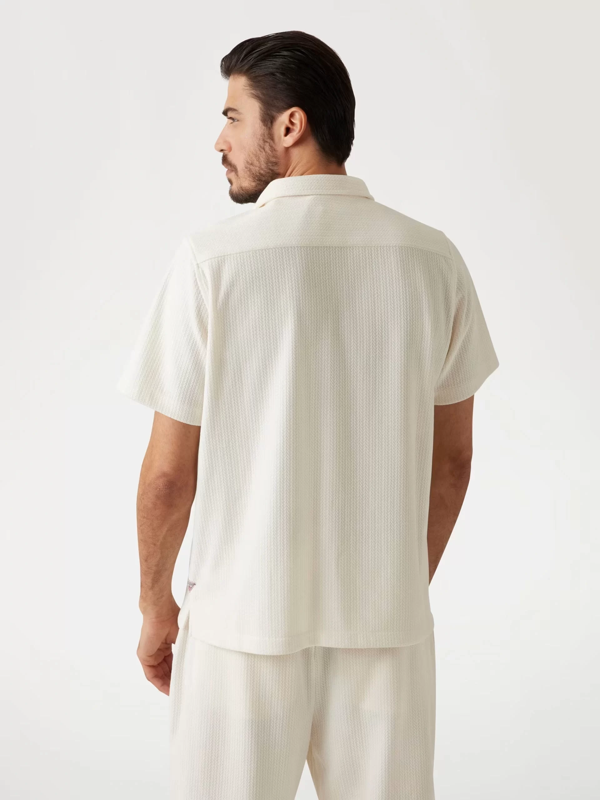 Guess Ss Baron Textured Knıt Shırt Erkek Beyaz T-Shirt M5GP21KCRY0-G047