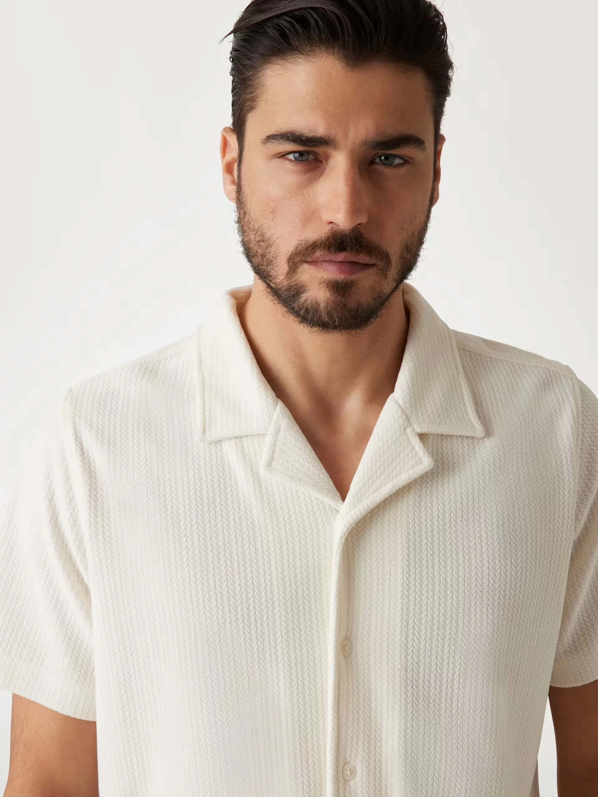 Guess Ss Baron Textured Knıt Shırt Erkek Beyaz T-Shirt M5GP21KCRY0-G047