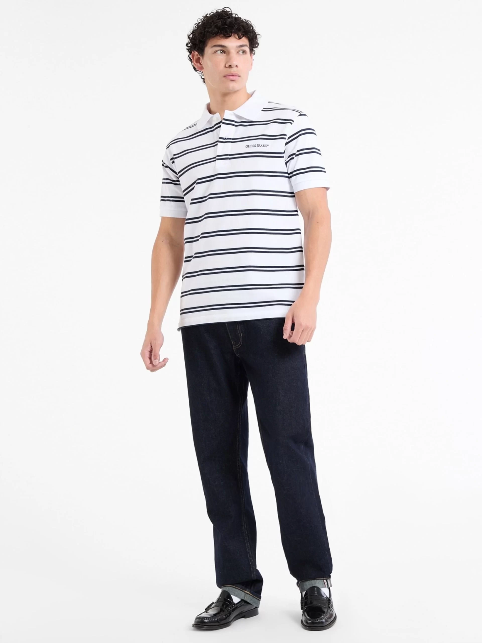 Guess jeans Gj Ss Strıpe Polo Erkek Siyah - Beyaz T-Shirt M5RP29KCOT1-F0E1