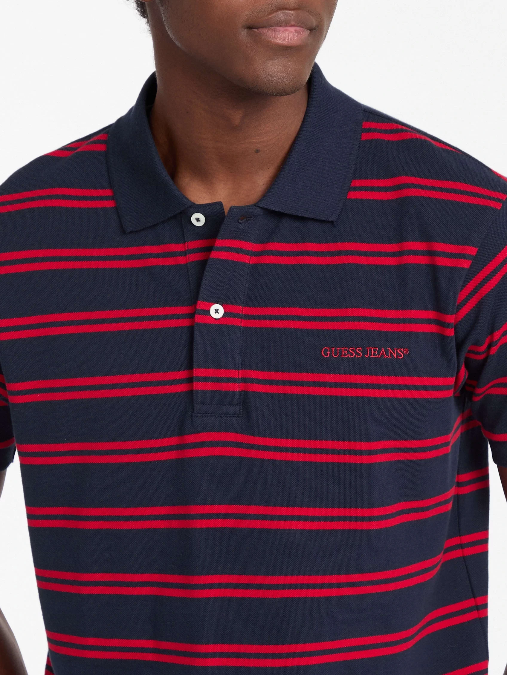 Guess jeans Gj Ss Strıpe Polo Erkek Siyah -Kırmızı T-Shirt M5RP29KCOT1-F7TW
