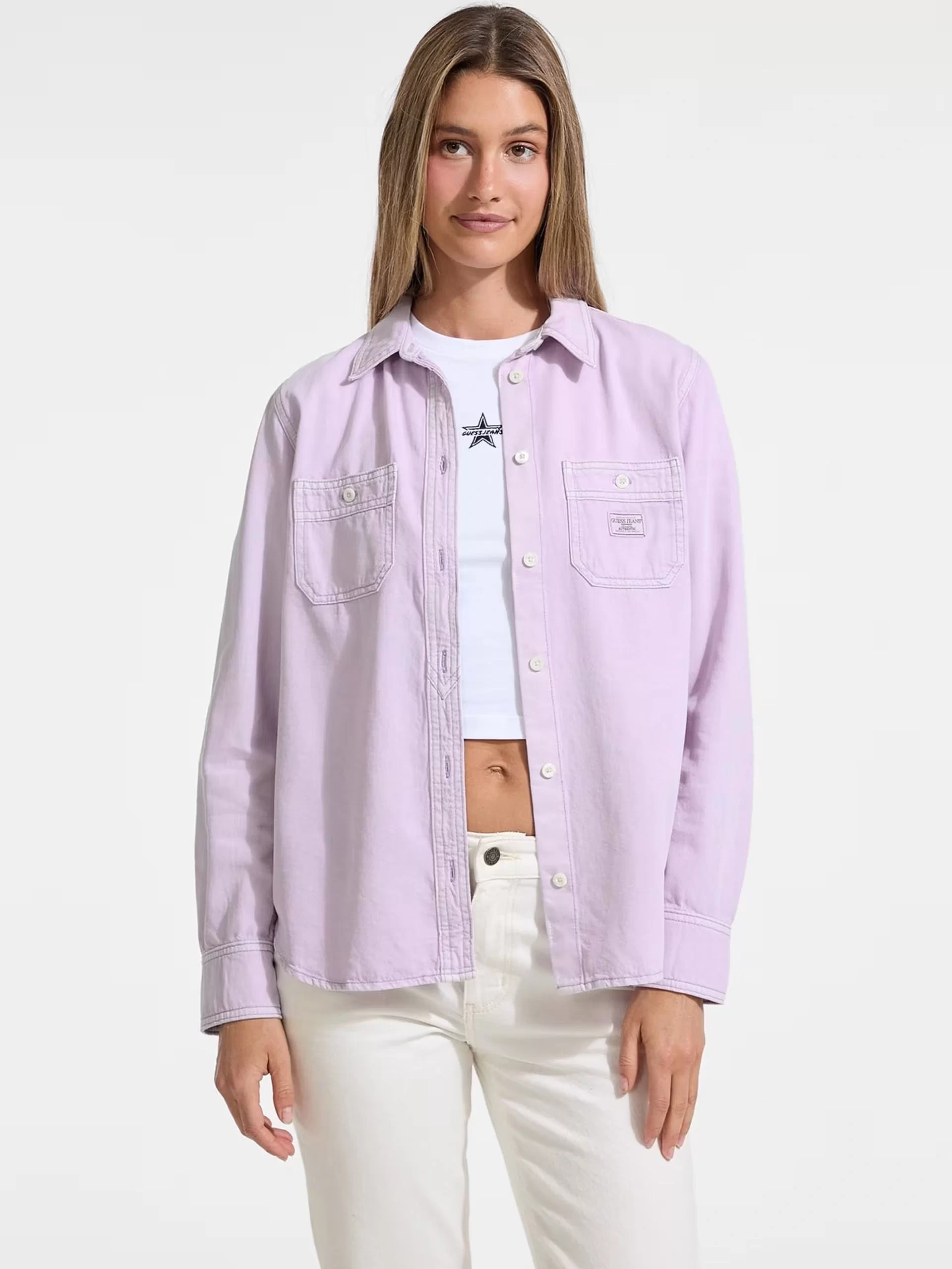 Guess jeans Gj Regular Ls Denım Shırt Kadın Lila Bluz W5GH37D5NW1-GJPR