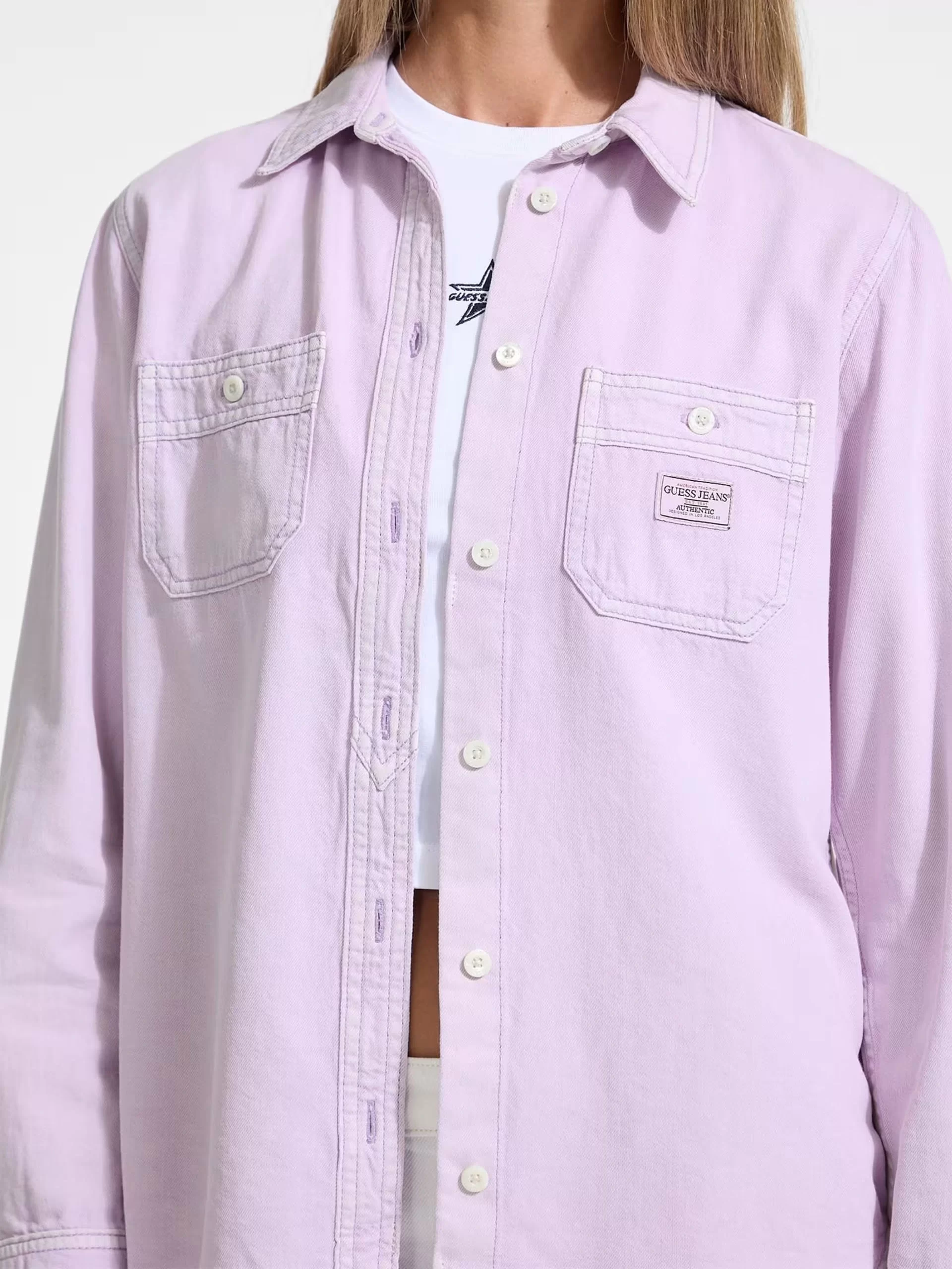Guess jeans Gj Regular Ls Denım Shırt Kadın Lila Bluz W5GH37D5NW1-GJPR