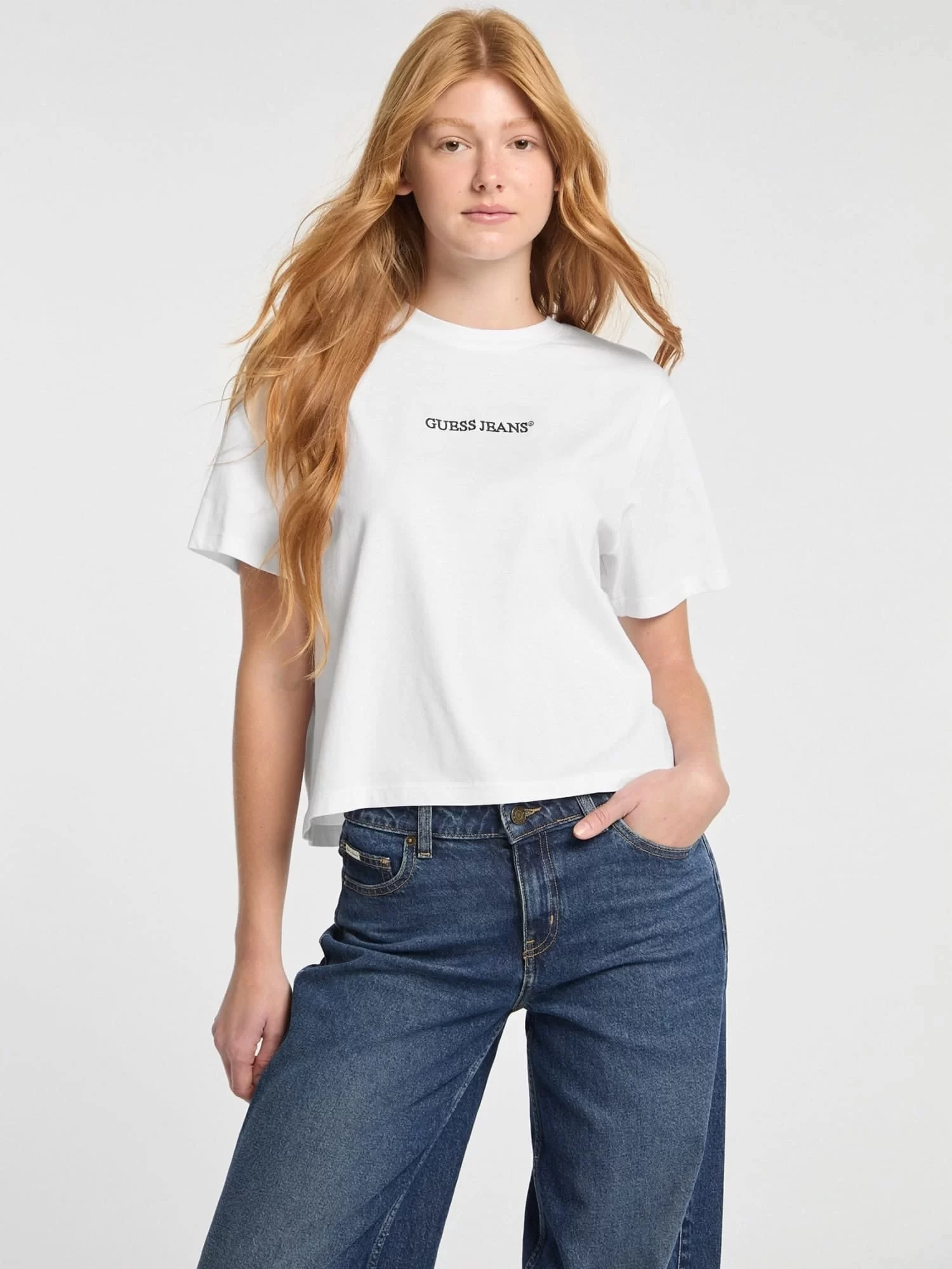 Guess jeans Gj Ss Cn Boxy Embro Logo Tee Kadın Beyaz T-Shirt W5RI42K8HM0-G011