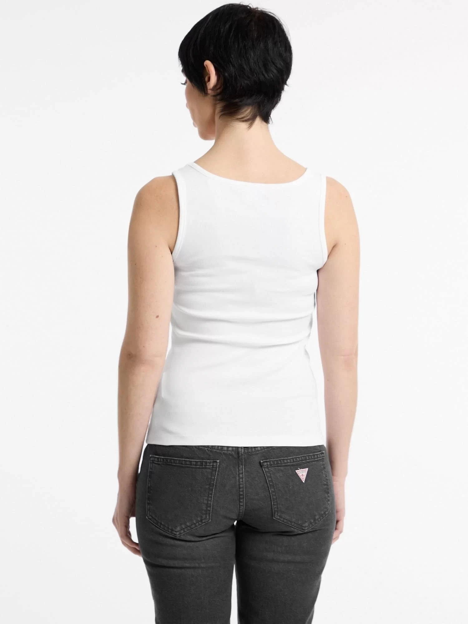 Guess jeans Gj Tank Top Slım Rıb Embro Kadın Beyaz T-Shirt W5RP48KA0H1-G011