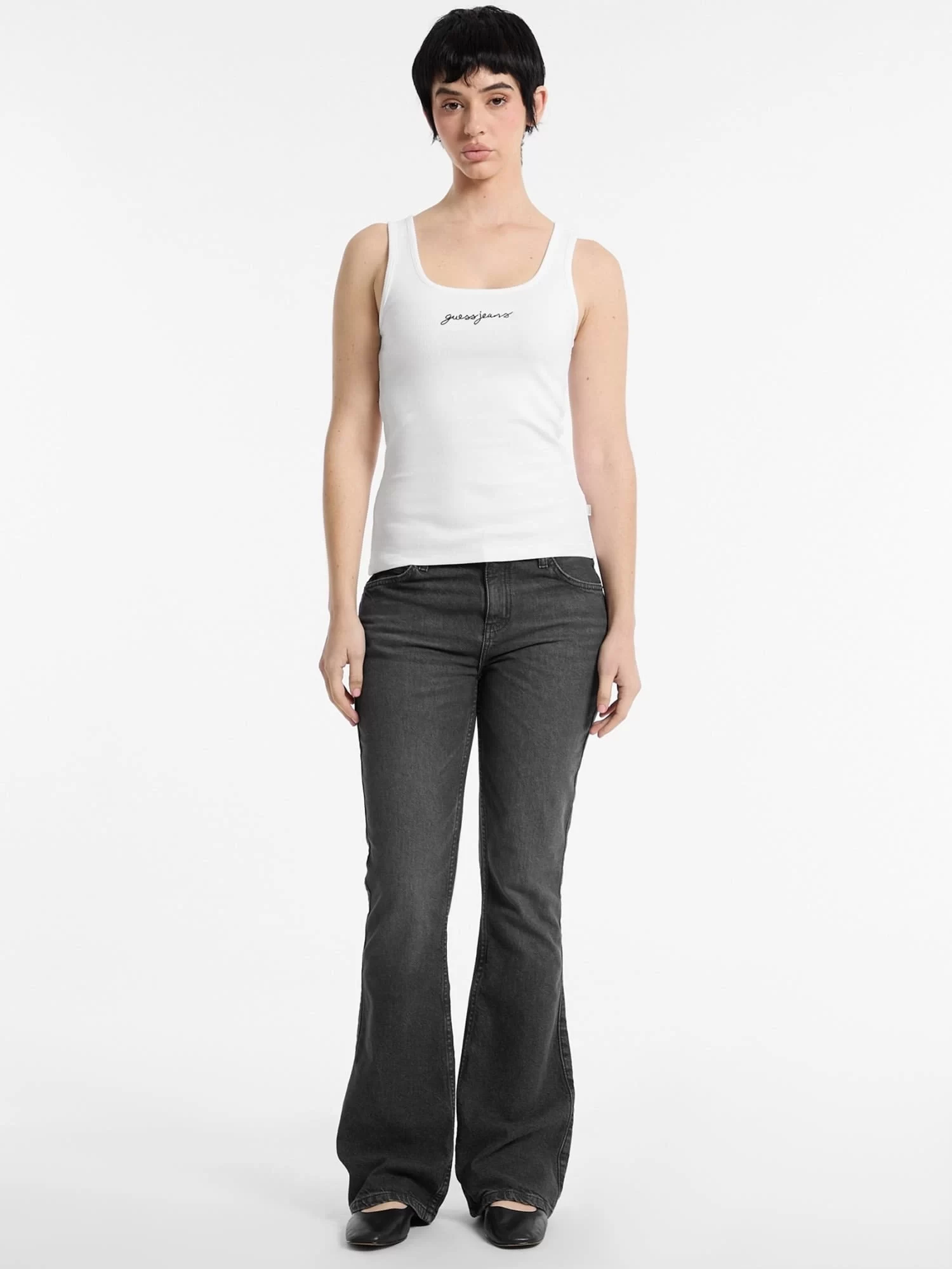 Guess jeans Gj Tank Top Slım Rıb Embro Kadın Beyaz T-Shirt W5RP48KA0H1-G011