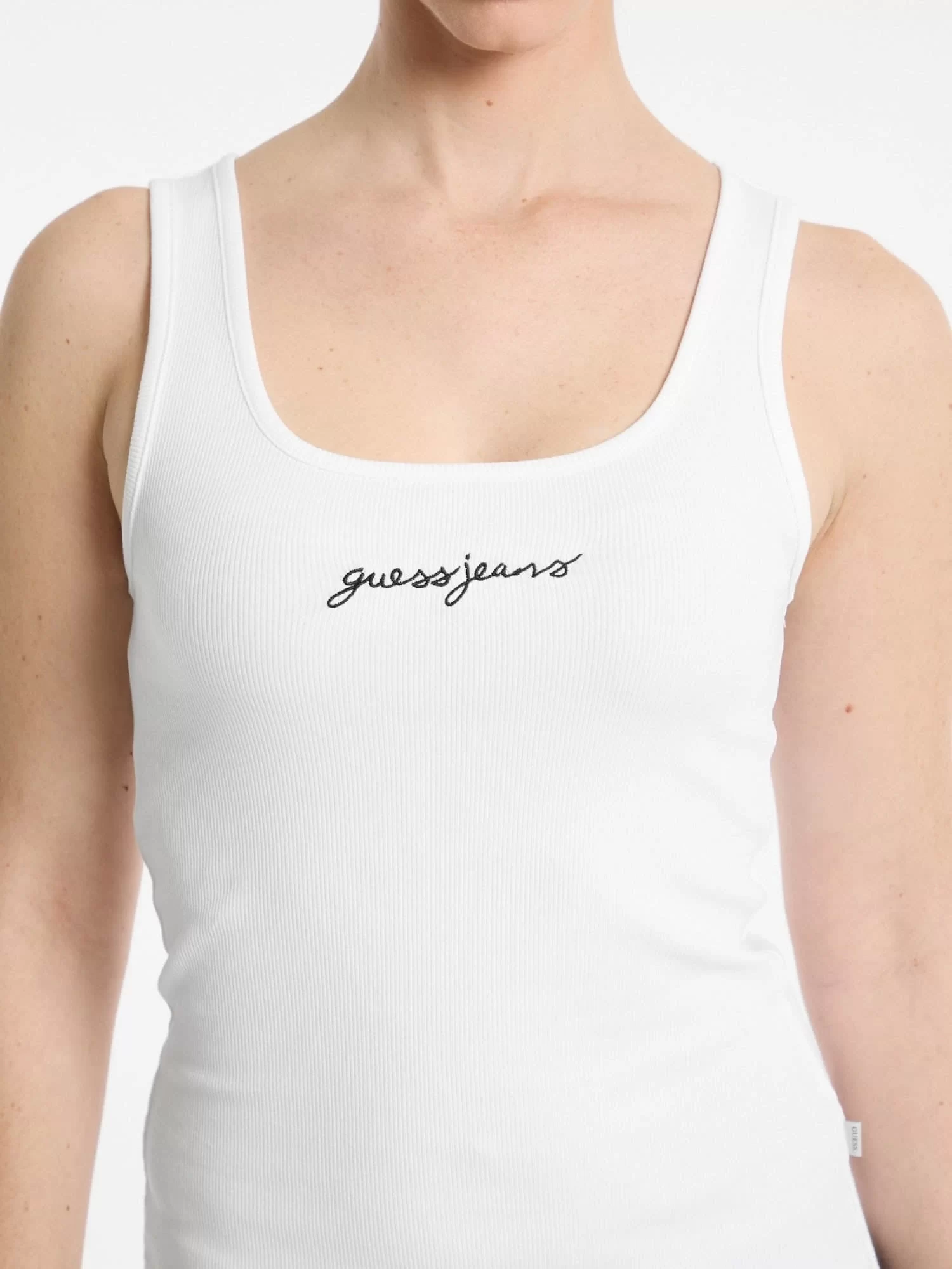Guess jeans Gj Tank Top Slım Rıb Embro Kadın Beyaz T-Shirt W5RP48KA0H1-G011