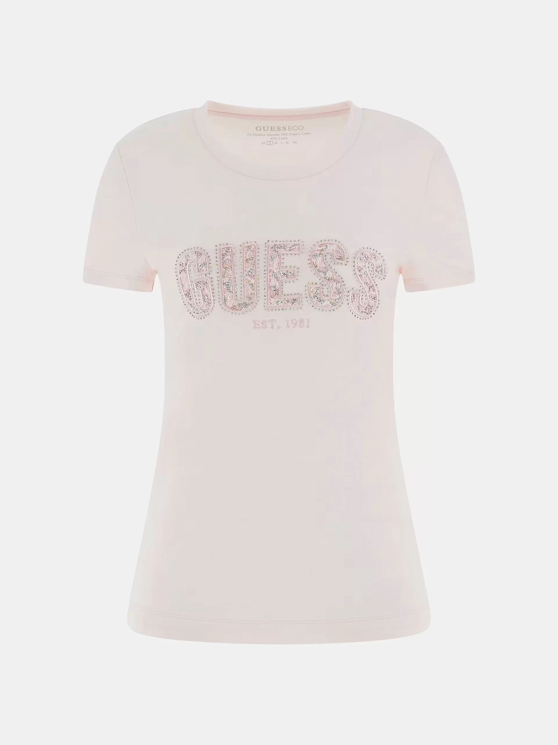 Guess Cn Ss Logo Lace Tee Kadın Pembe T-Shirt W5GI04J1314-A60W