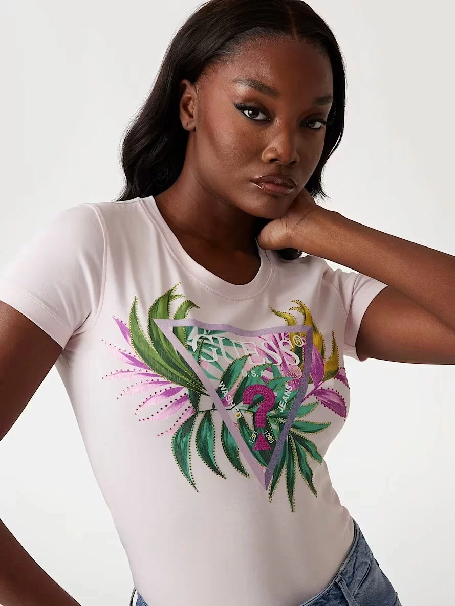 Guess Cn Ss Leaf Trıangle Tee Kadın Pembe T-Shirt W5GI07J1314-A60W