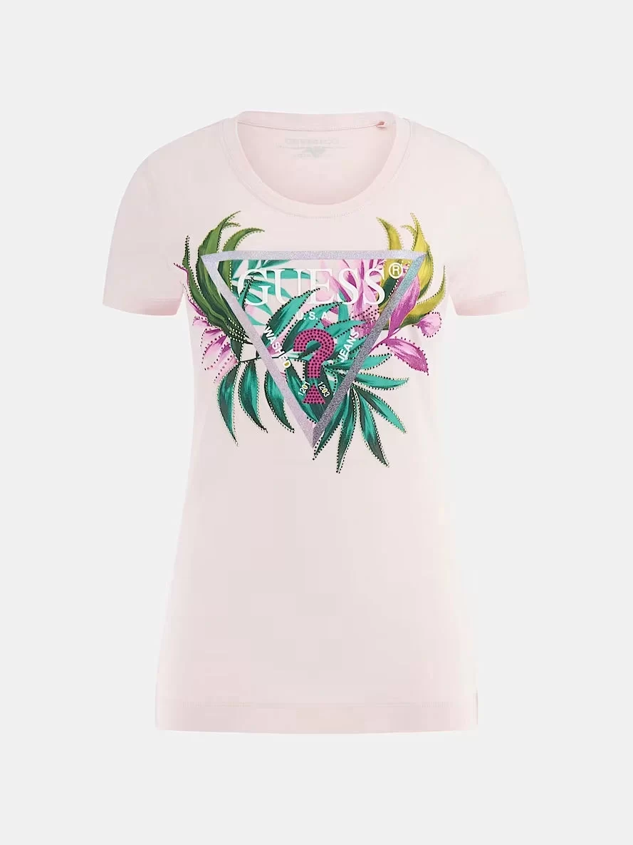 Guess Cn Ss Leaf Trıangle Tee Kadın Pembe T-Shirt W5GI07J1314-A60W