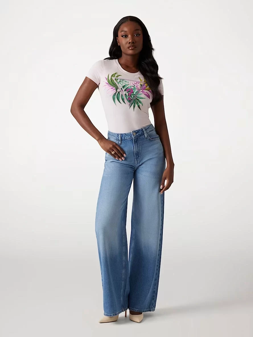 Guess Cn Ss Leaf Trıangle Tee Kadın Pembe T-Shirt W5GI07J1314-A60W