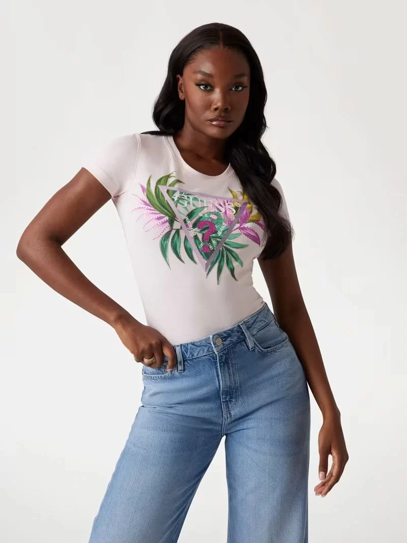 Guess Cn Ss Leaf Trıangle Tee Kadın Pembe T-Shirt W5GI07J1314-A60W