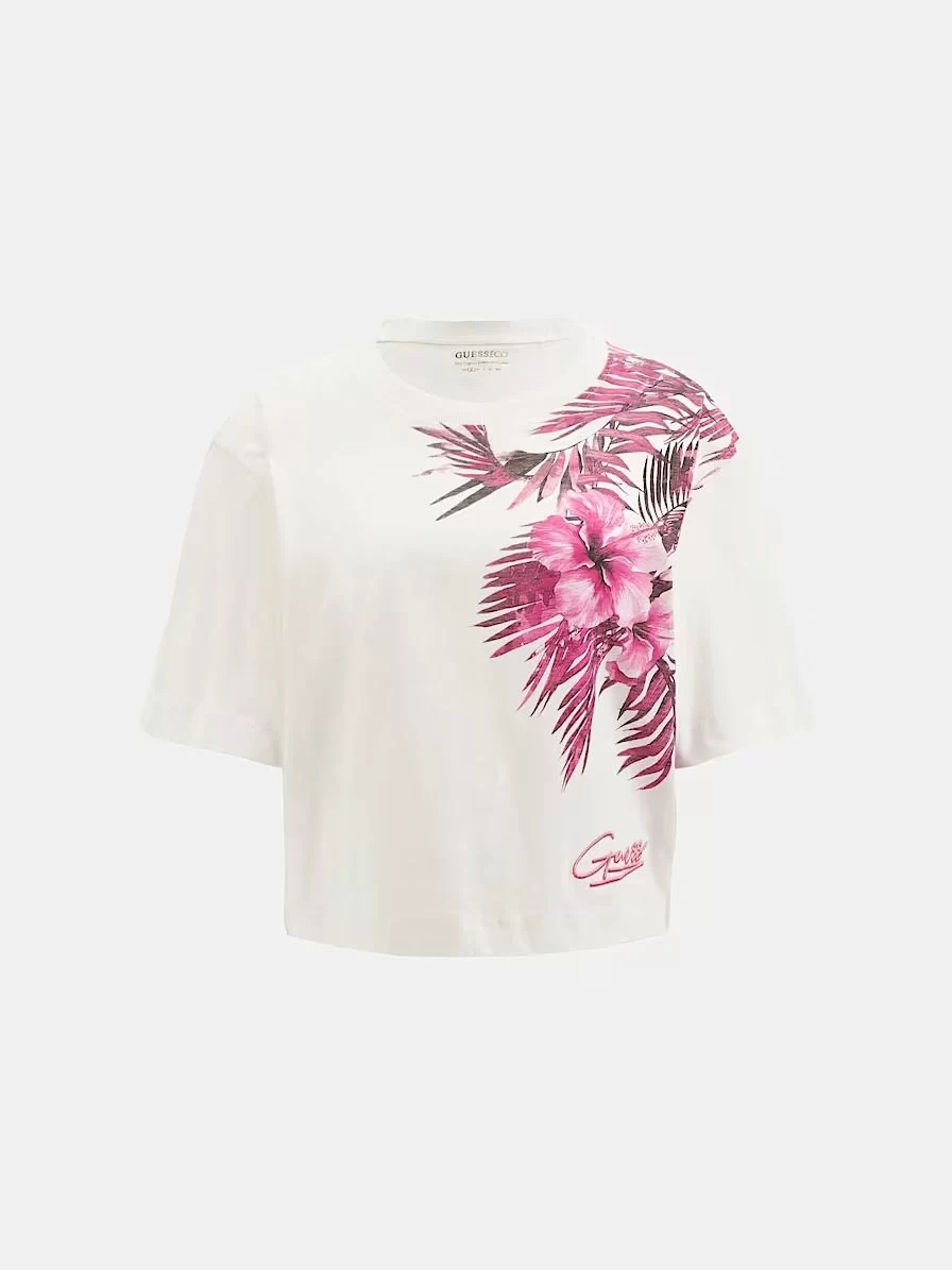Guess Cn Ss Logo Palm Prınt Tee Kadın Pembe T-Shirt W5GI19K6XN4-F6FJ