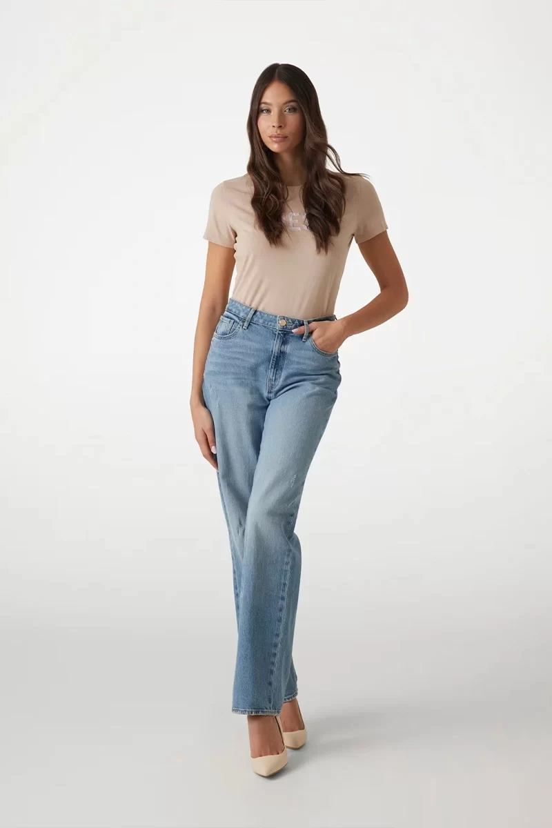 Guess Ss Cn Python Logo Tee Kadın Bej T-Shirt W5RI19I3Z14-A90F