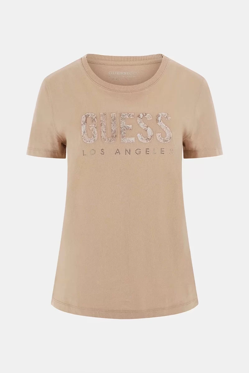 Guess Ss Cn Python Logo Tee Kadın Bej T-Shirt W5RI19I3Z14-A90F