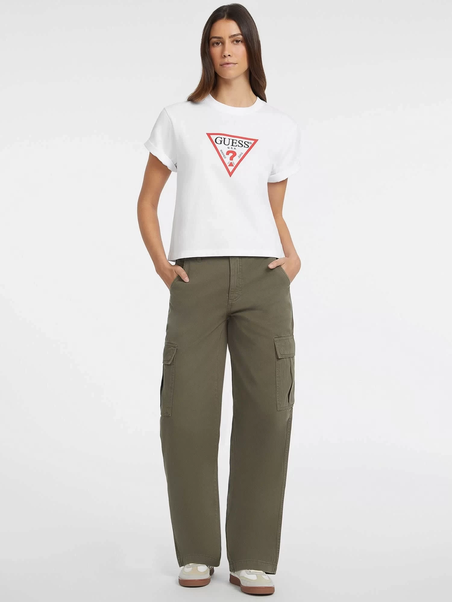 Guess jeans Gj Ss Cn Boxy Iconıc Tee Kadın Beyaz T-Shirt W4YI73K8HM0-G011