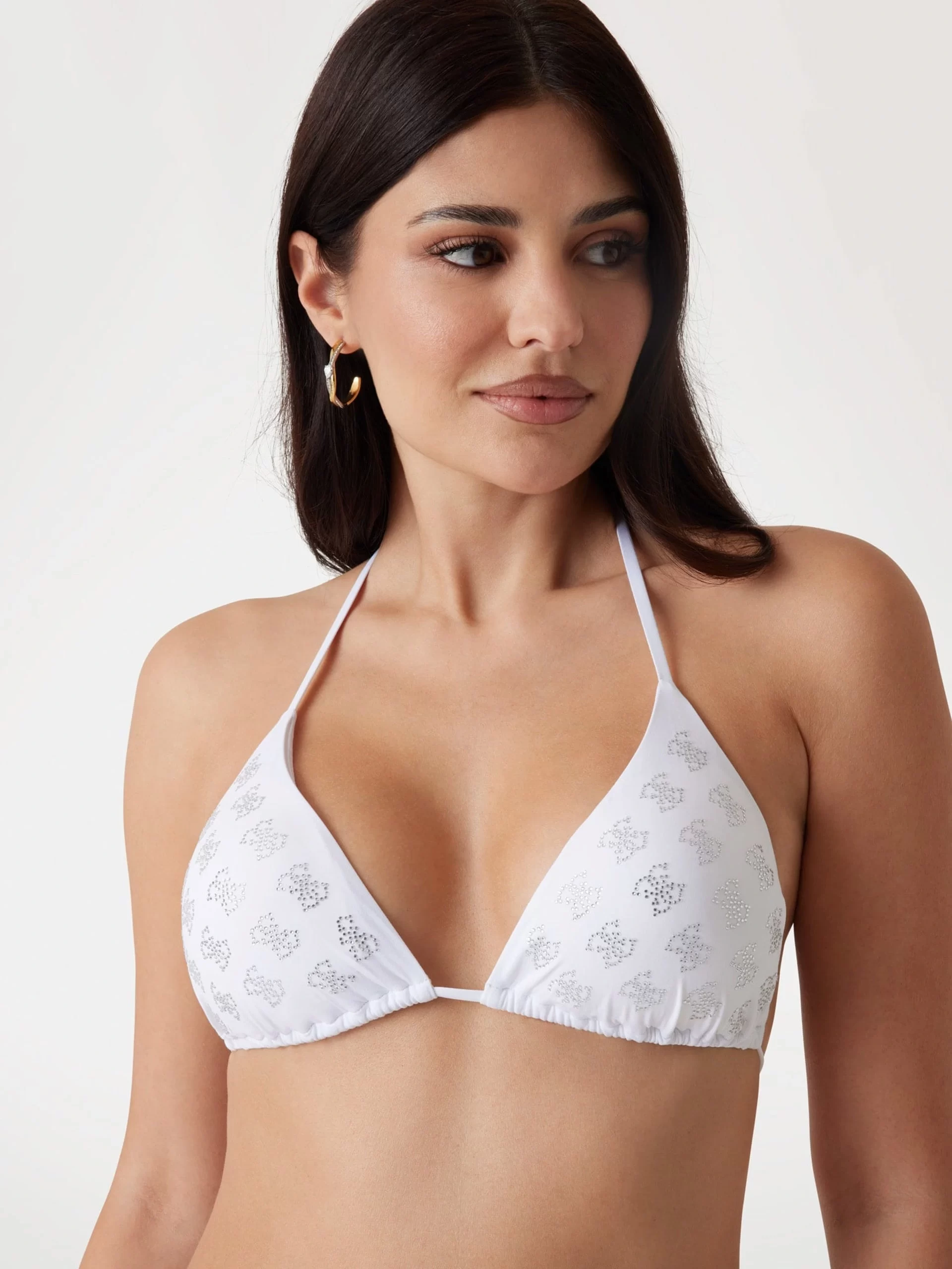 Guess Kadın Beyaz 4G Taşlı Üçgen Bikini Üst