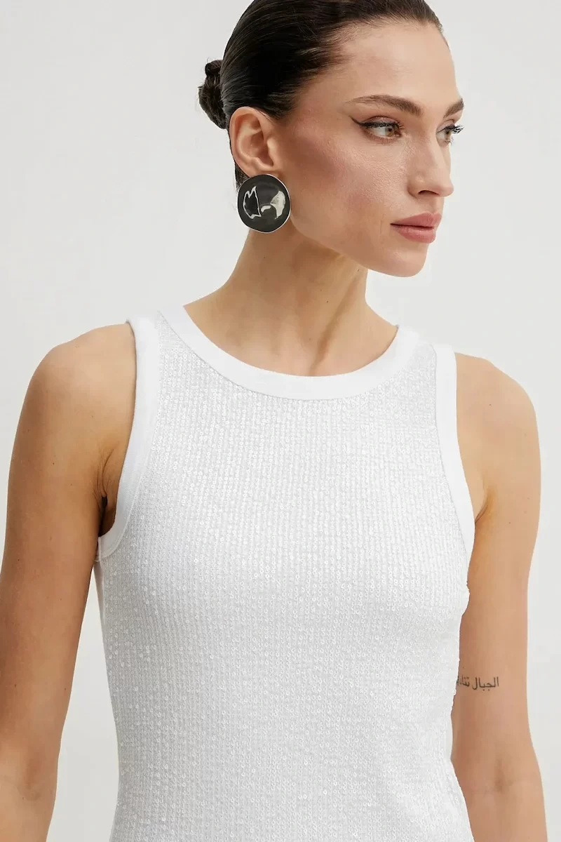 Guess Alexıa Sequıns Tank Top Kadın Beyaz Atlet W5GP06KCS10-G011