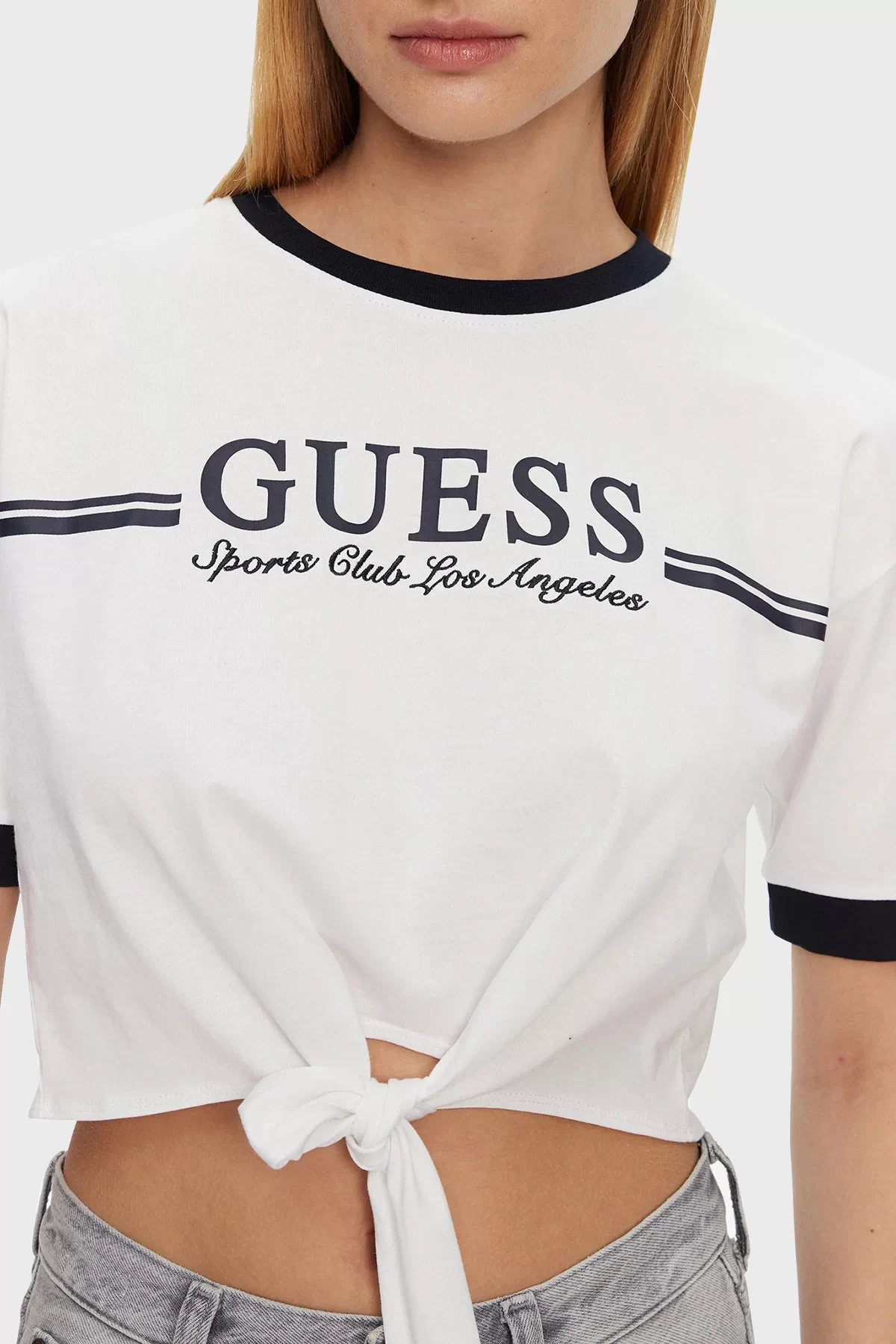 Guess Knot T-Shırt Kadın Beyaz Crop V5GI05I3Z14-G011