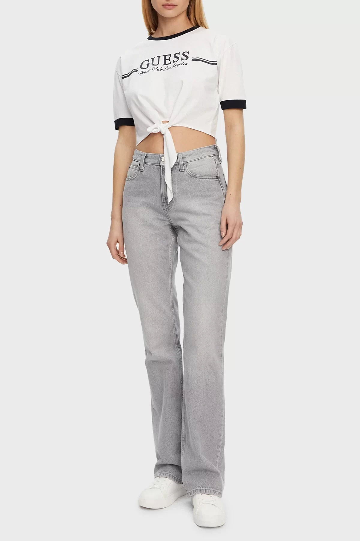 Guess Knot T-Shırt Kadın Beyaz Crop V5GI05I3Z14-G011