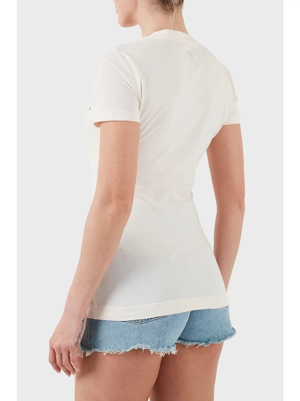 Guess Ss Cn Trıangle Beads Tee Kadın Beyaz T-Shirt W5GI10J1314-G012