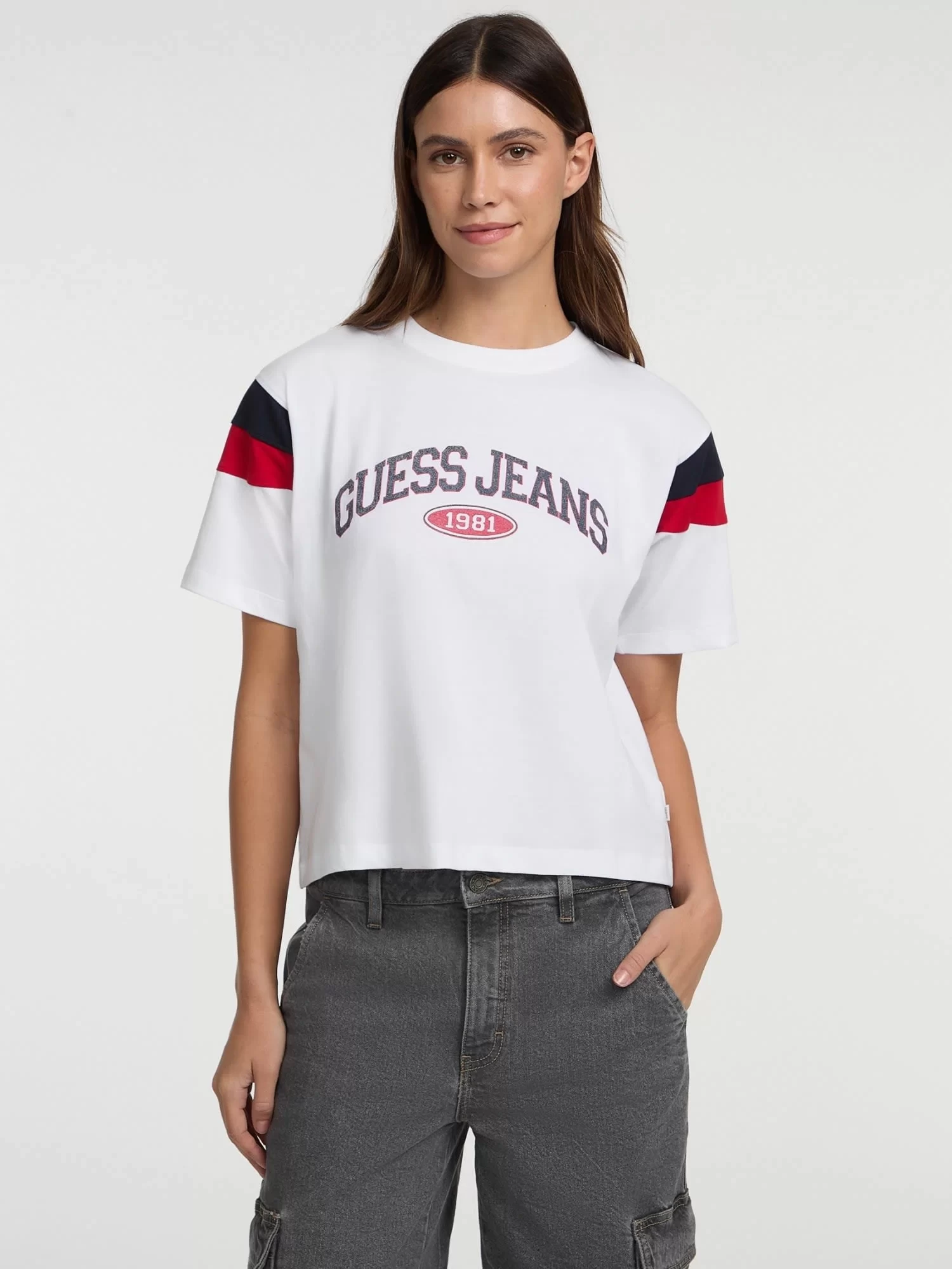 Guess jeans Gj Ss Cn Boxy Pıeced Tee Kadın Beyaz T-Shirt W5GI21K8HM0-G011