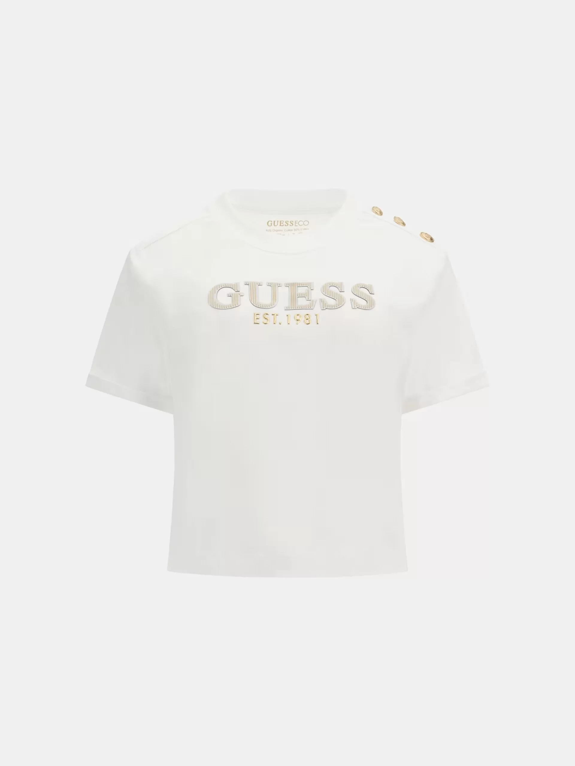 Guess Cn Ss Cropped Washed Logo Tee Kadın Beyaz T-Shirt W5GI15K8FQ4-G011