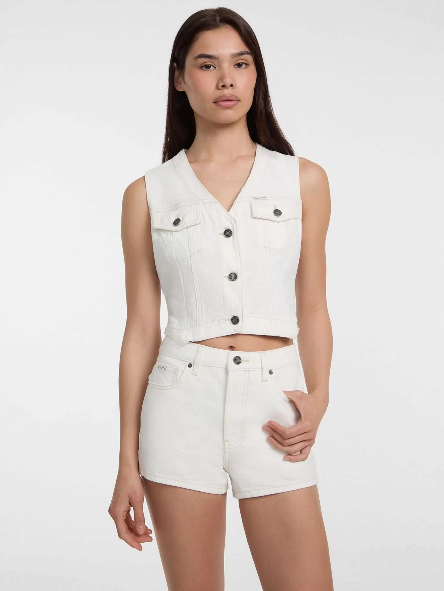 Guess jeans Gj Denım Vest Kadın Beyaz Yelek W5GN74D5M62-GJWI