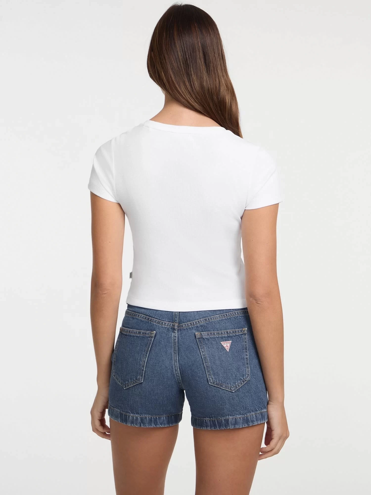 Guess jeans Gj Sl Cn Snap Embro Slım Top Kadın Beyaz T-Shirt W5GP27KA0H1-G011