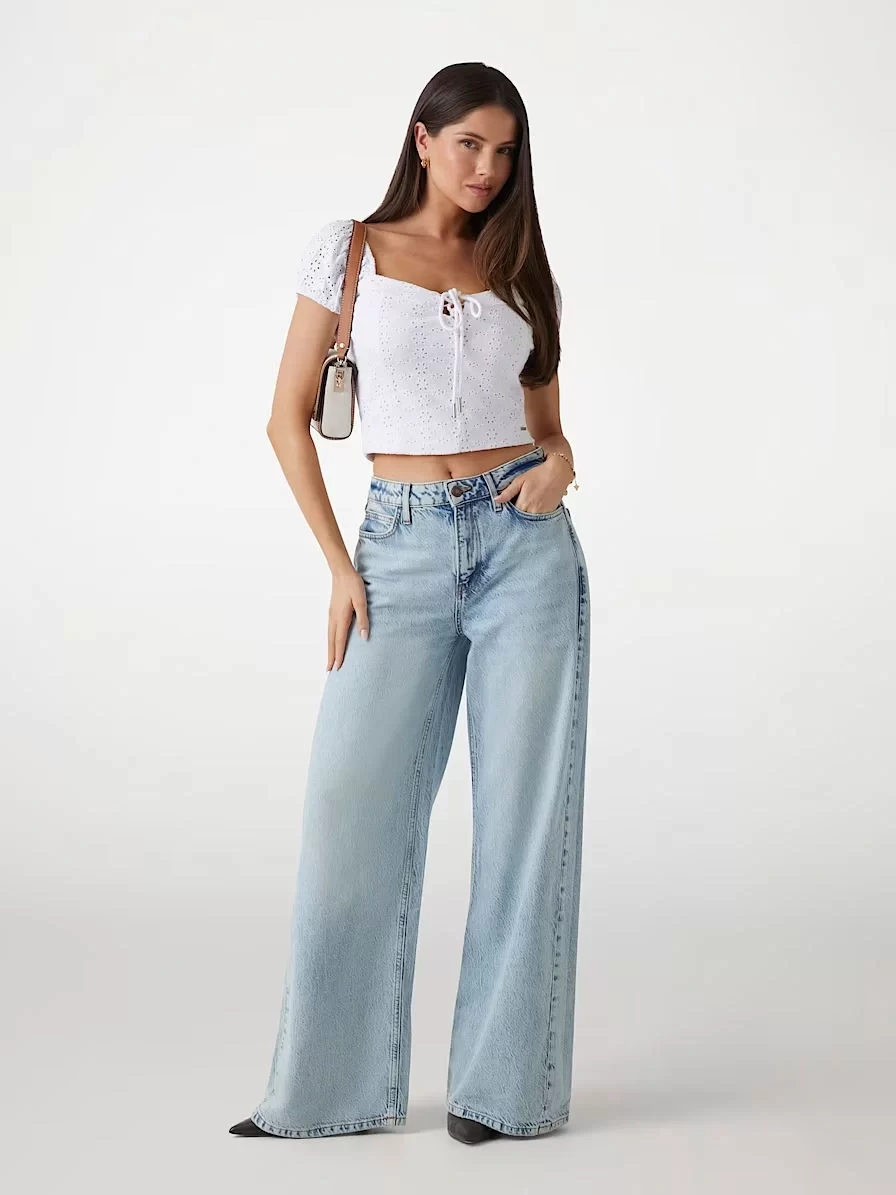 Guess Elıane Ss Puffed Top Kadın Beyaz Bluz W5GP13KCVA1-G011