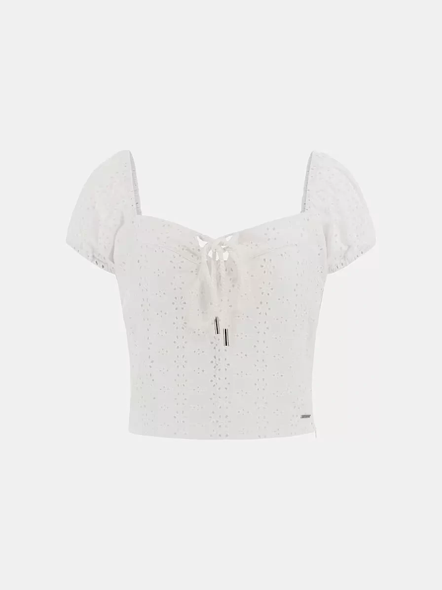 Guess Elıane Ss Puffed Top Kadın Beyaz Bluz W5GP13KCVA1-G011