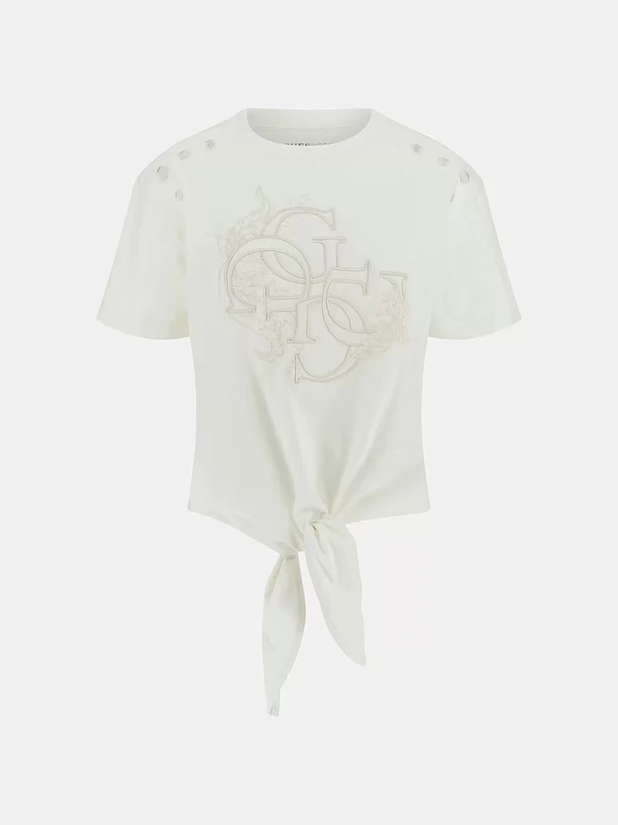 Guess Cn Ss Eyelet Tone On Tone Tee Kadın Beyaz T-Shirt W5GI18I3Z14-G012