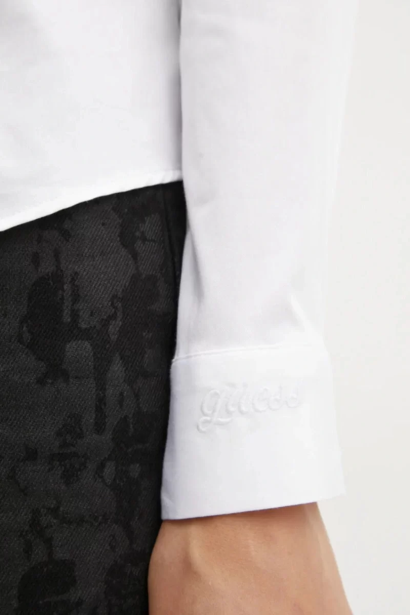 Guess Tızıana Ls Logo Cuff Shırt Kadın Beyaz Gömlek W5RH31WAF10-G011