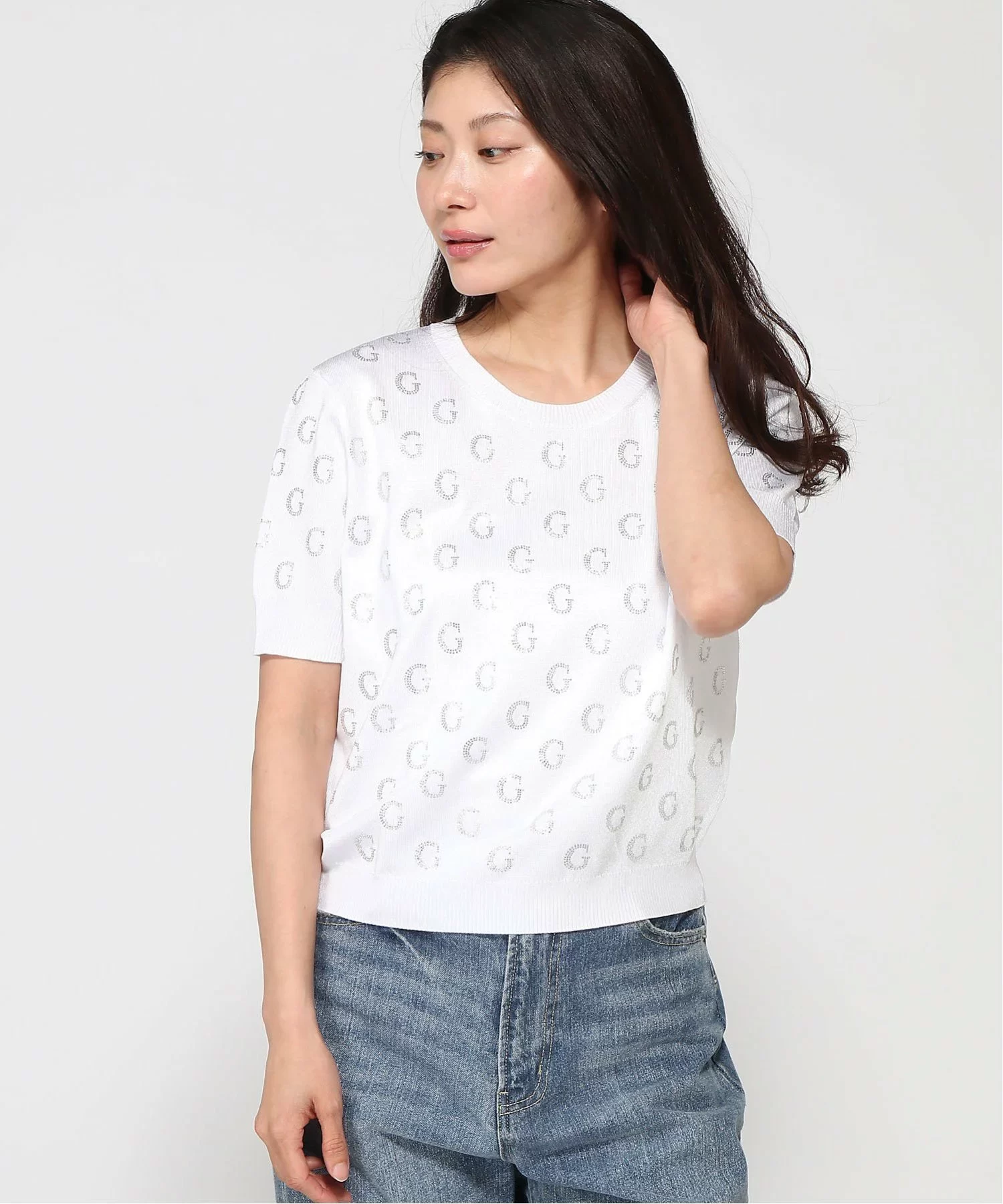 Guess Jasmıne G Cn Ss Boxy Swtr Kadın Beyaz Kazak W5GR05Z3D60-G011