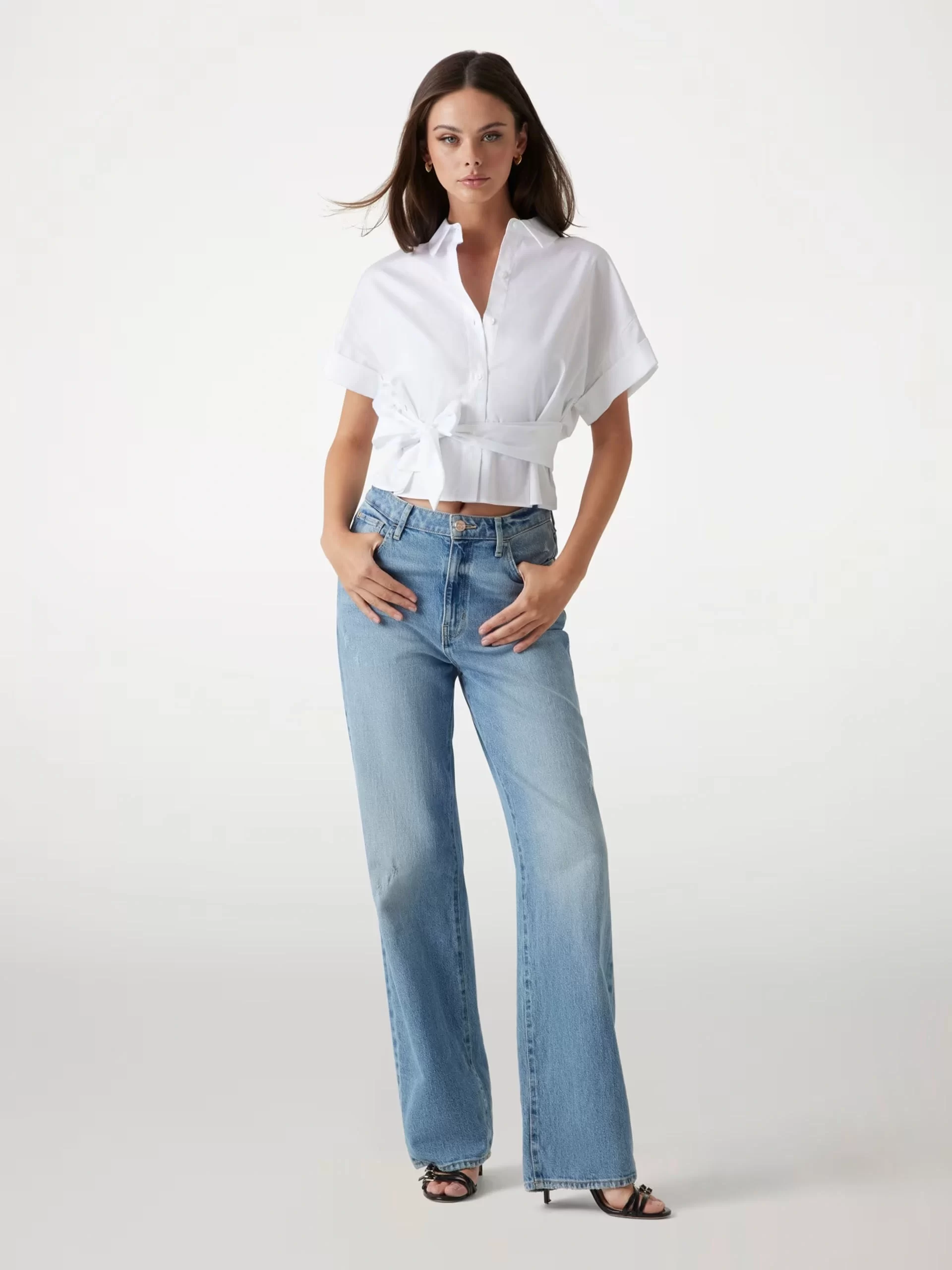 Guess Ss Julıe Tıe Front Top Kadın Beyaz Bluz W5GH0WWAF10-G011