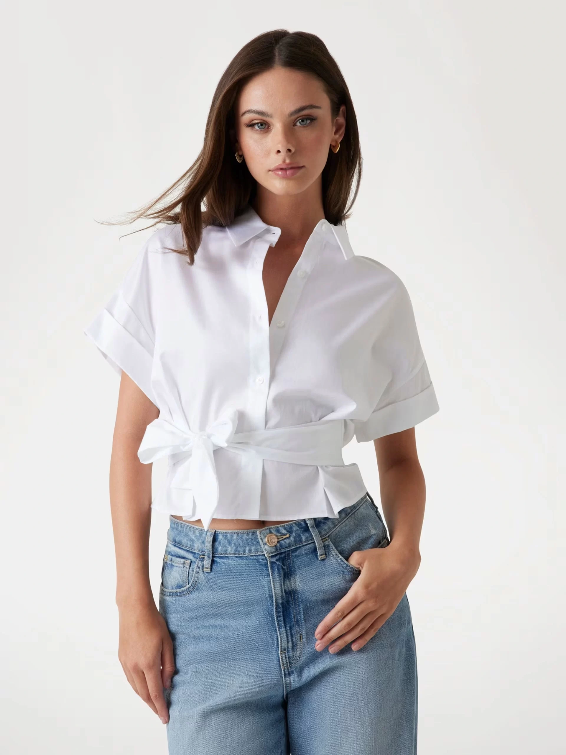 Guess Ss Julıe Tıe Front Top Kadın Beyaz Bluz W5GH0WWAF10-G011