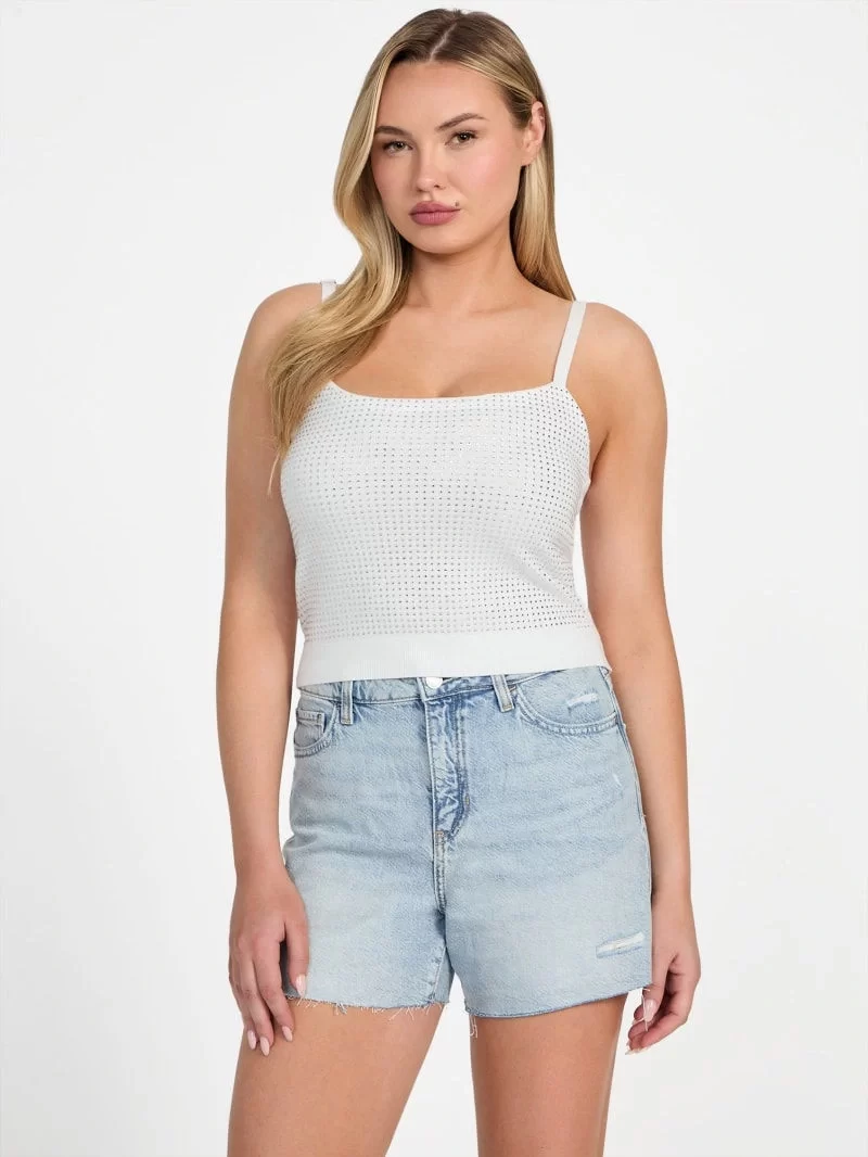 Guess Khloe Rhınestones Tank Swtr Kadın Beyaz Kazak W5GR47Z3MN2-G011