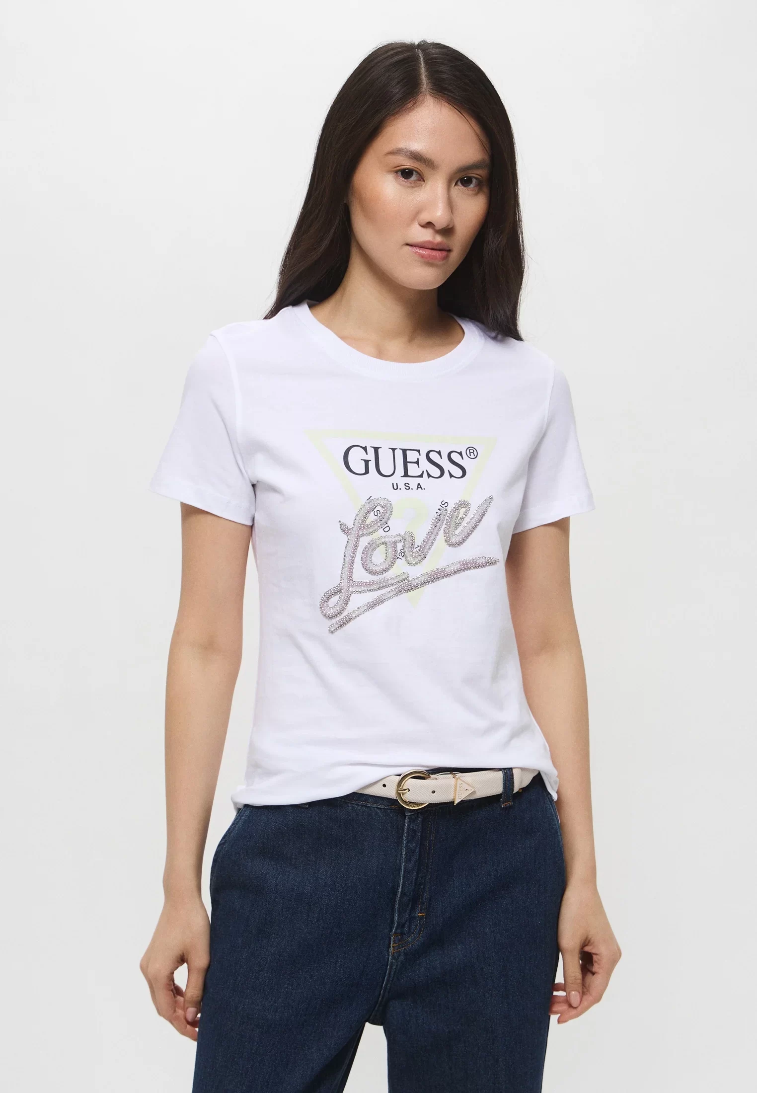 Guess Cn Ss Love Trıangle Tee Kadın Beyaz T-Shirt W5GI05I3Z14-G011
