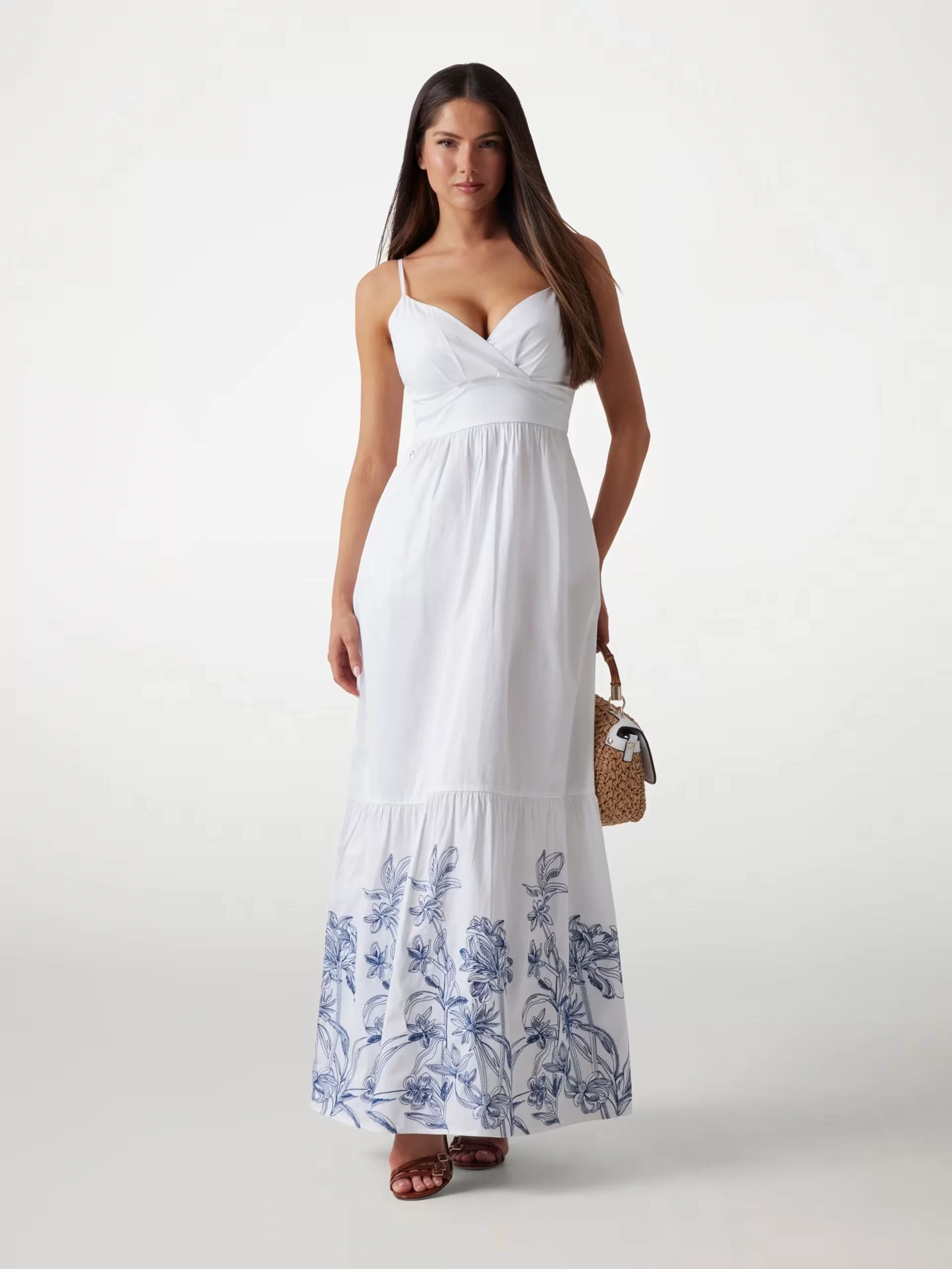 Guess Blanche Place Embro Long Dress Kadın Beyaz Elbise W5GK26WH580-G011
