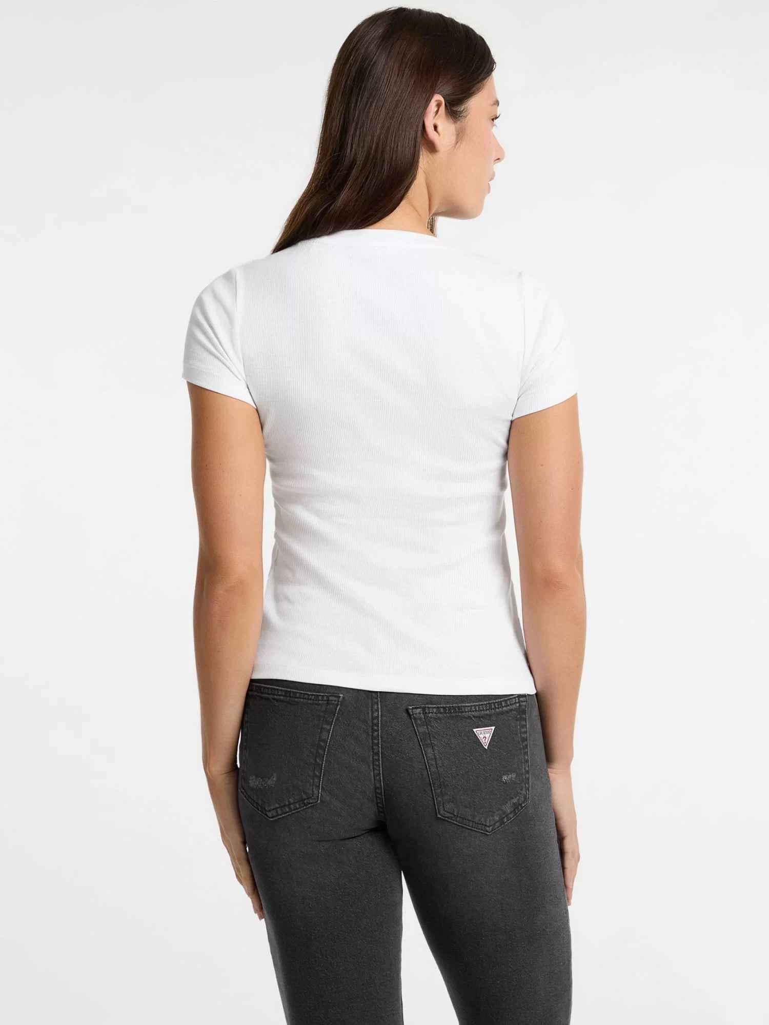 Guess jeans Gj Ss Cn Embro Slım Top Kadın Beyaz T-Shirt W5GP62KA0H1-G011