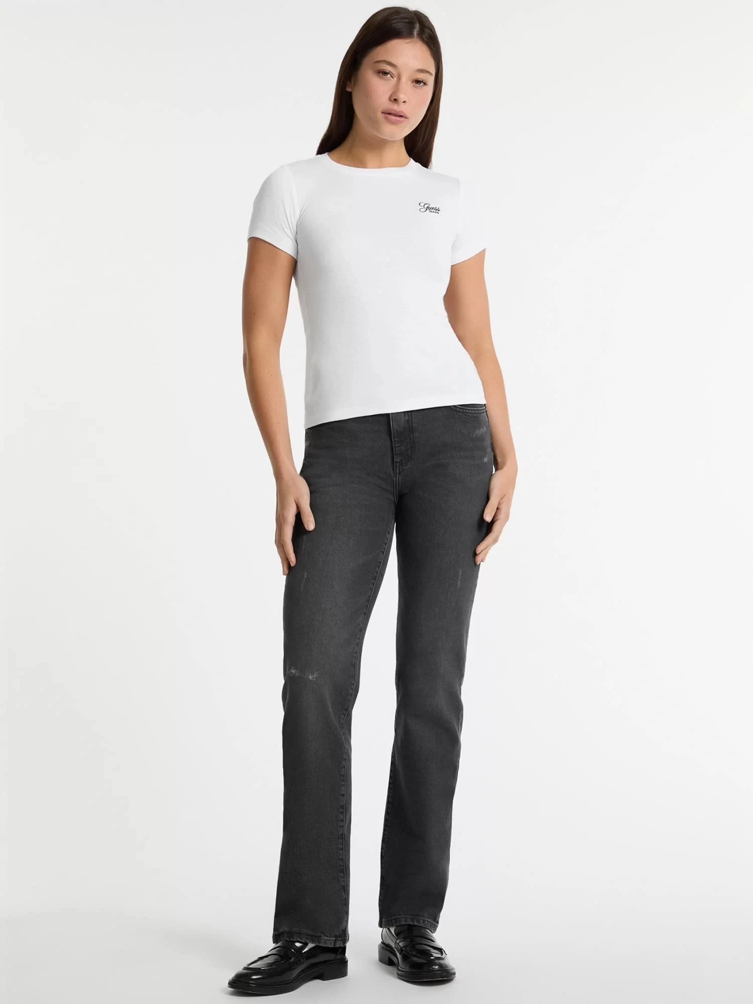 Guess jeans Gj Ss Cn Embro Slım Top Kadın Beyaz T-Shirt W5GP62KA0H1-G011