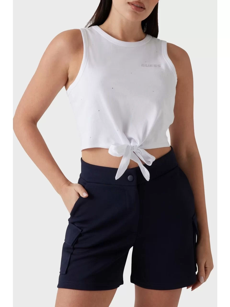 Guess Prımula Rhınestones Tank Kadın Beyaz Crop V5GI01I3Z14-G011
