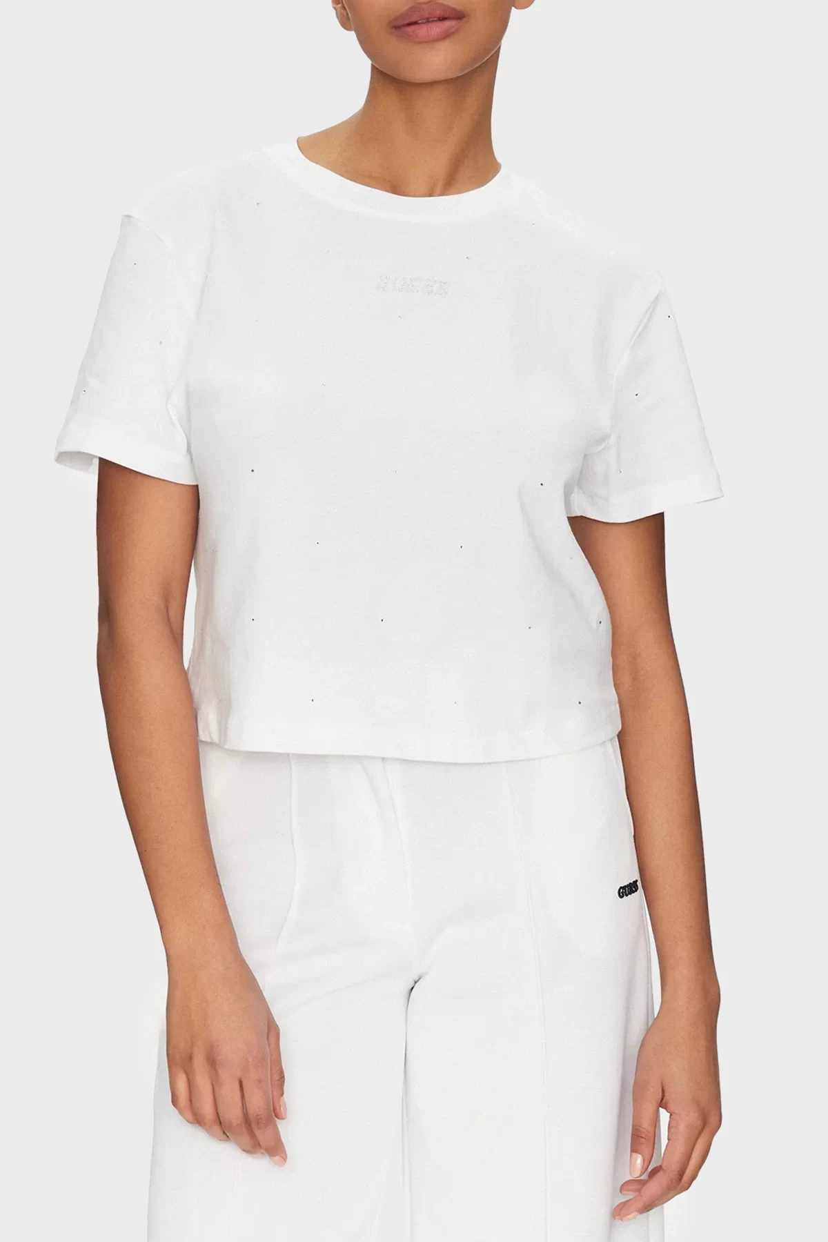 Guess Prımula Rhınestones Boxy Tee Kadın Beyaz T-Shirt V5GI00I3Z14-G011