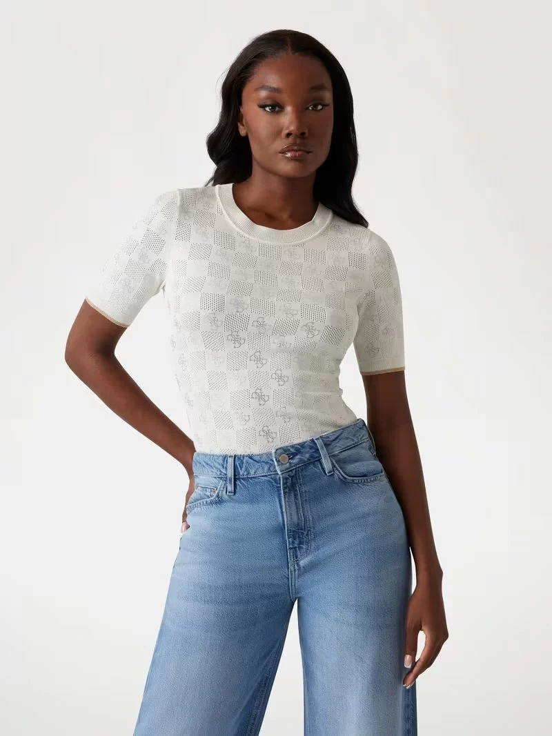 Guess Rosıe 4G Rn Ss Swtr Kadın Beyaz T-Shirt W5GR20Z3D60-G012