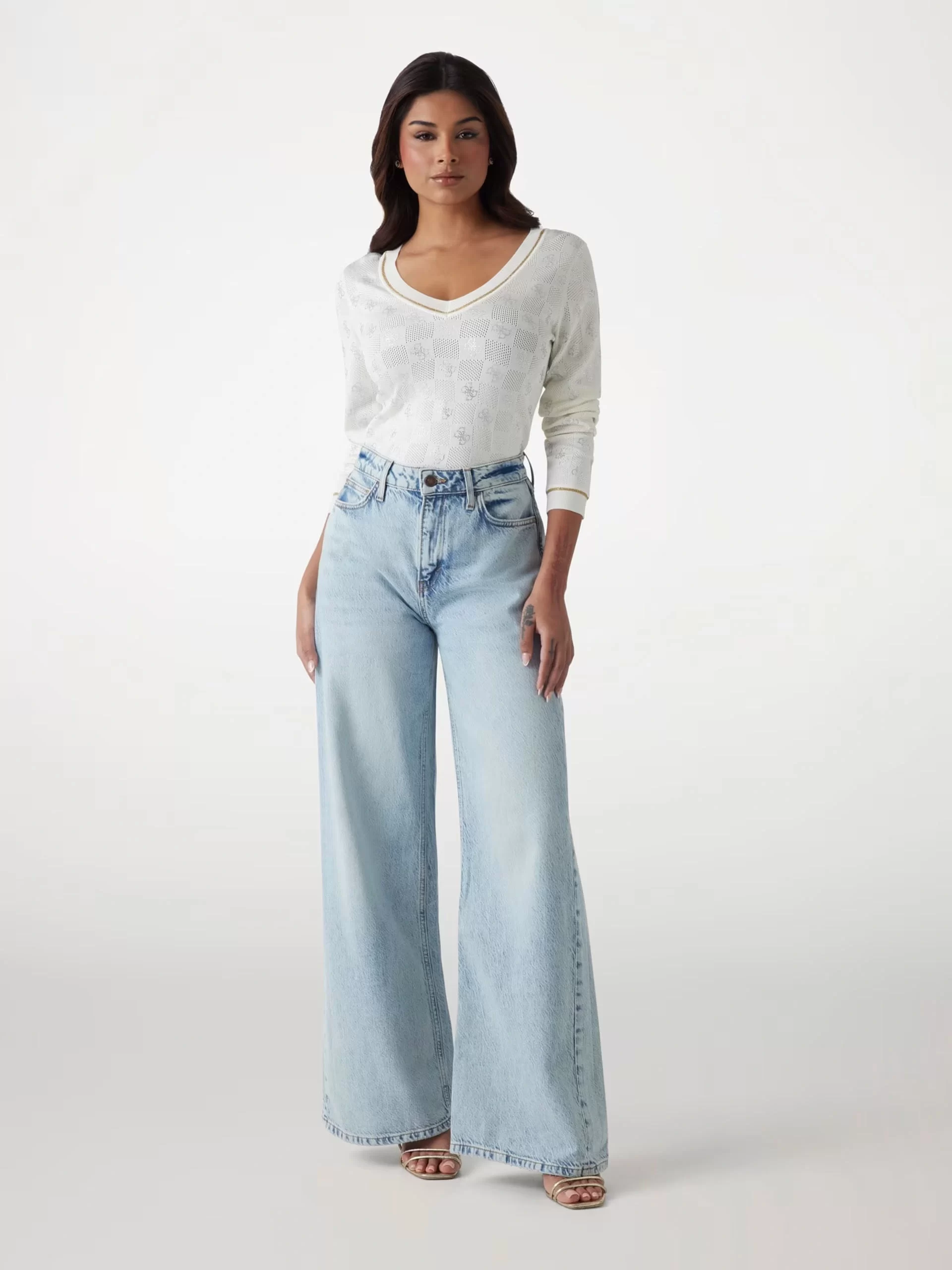 Guess Rosıe 4G Vn Ls Swtr Kadın Beyaz Kazak W5GR07Z3D60-G012