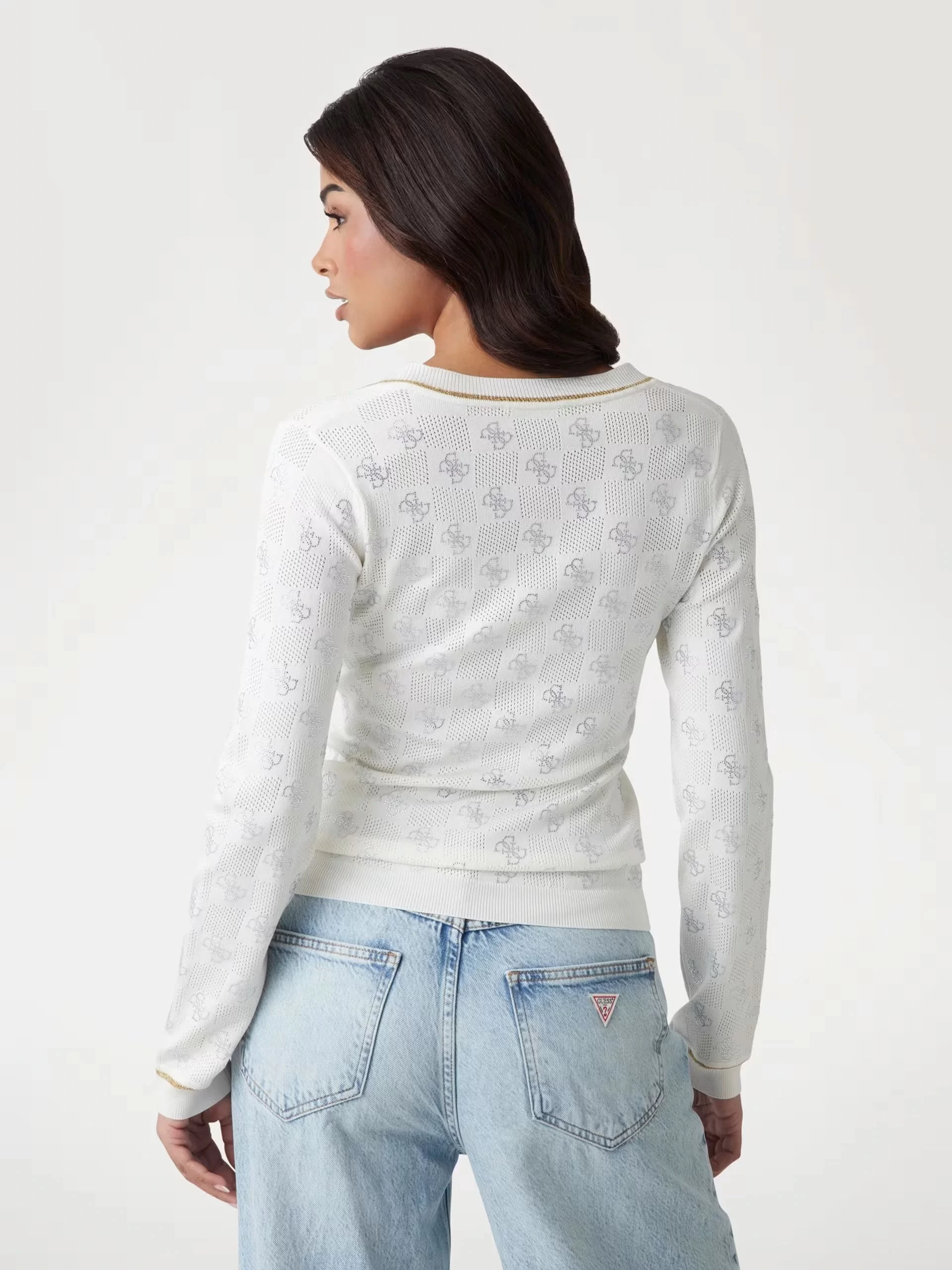 Guess Rosıe 4G Vn Ls Swtr Kadın Beyaz Kazak W5GR07Z3D60-G012