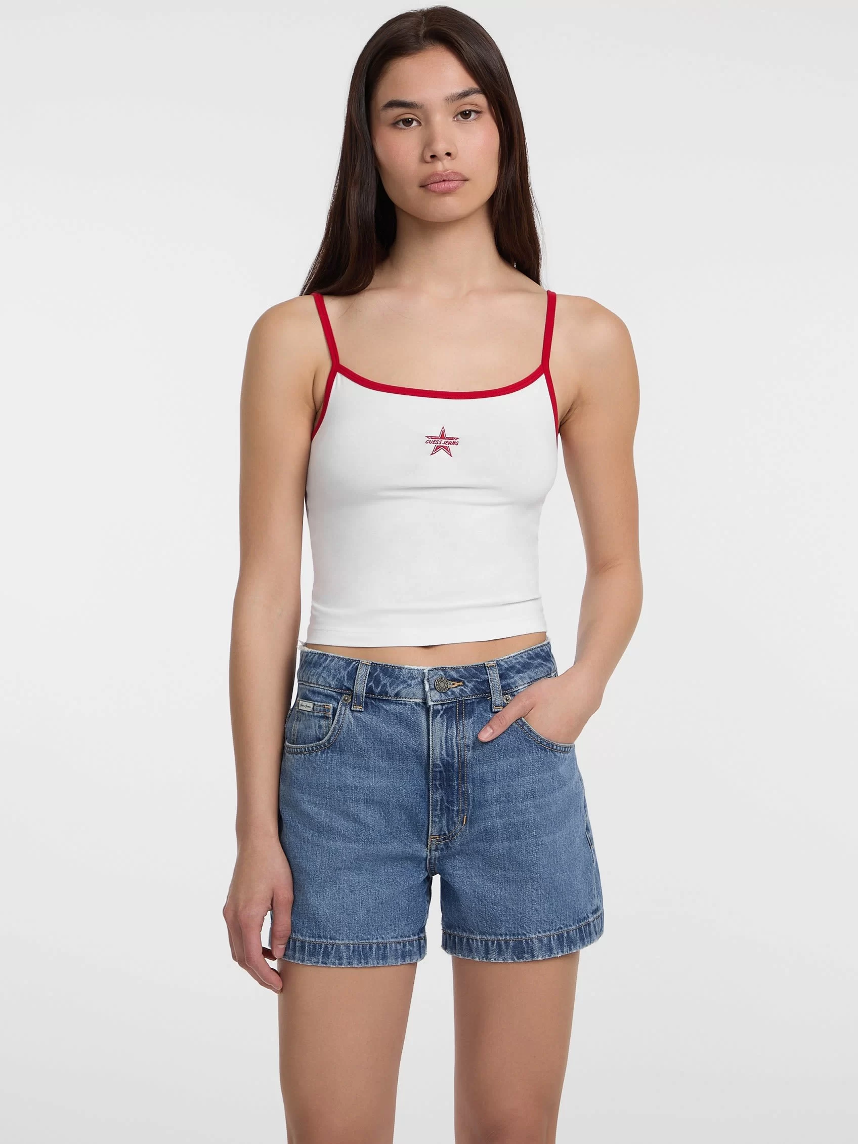 Guess jeans Gj Emb Star Tank Top Kadın Beyaz Atlet W5GP37J1314-G011