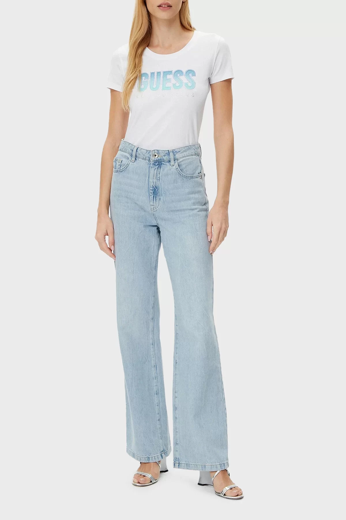 Guess Cn Ss Glıtter Degrade Logo Tee Kadın Beyaz T-Shirt W5GI14J1314-G011