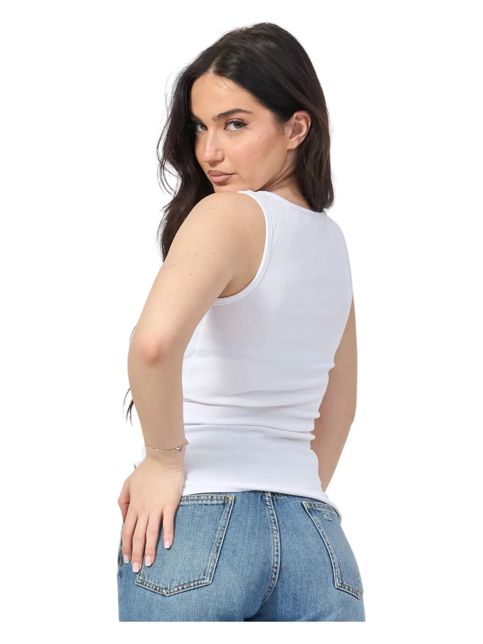 Guess jeans Gj Tank Top Slım Rıb Embro Kadın Beyaz Atlet W5GP26KA0H1-G011