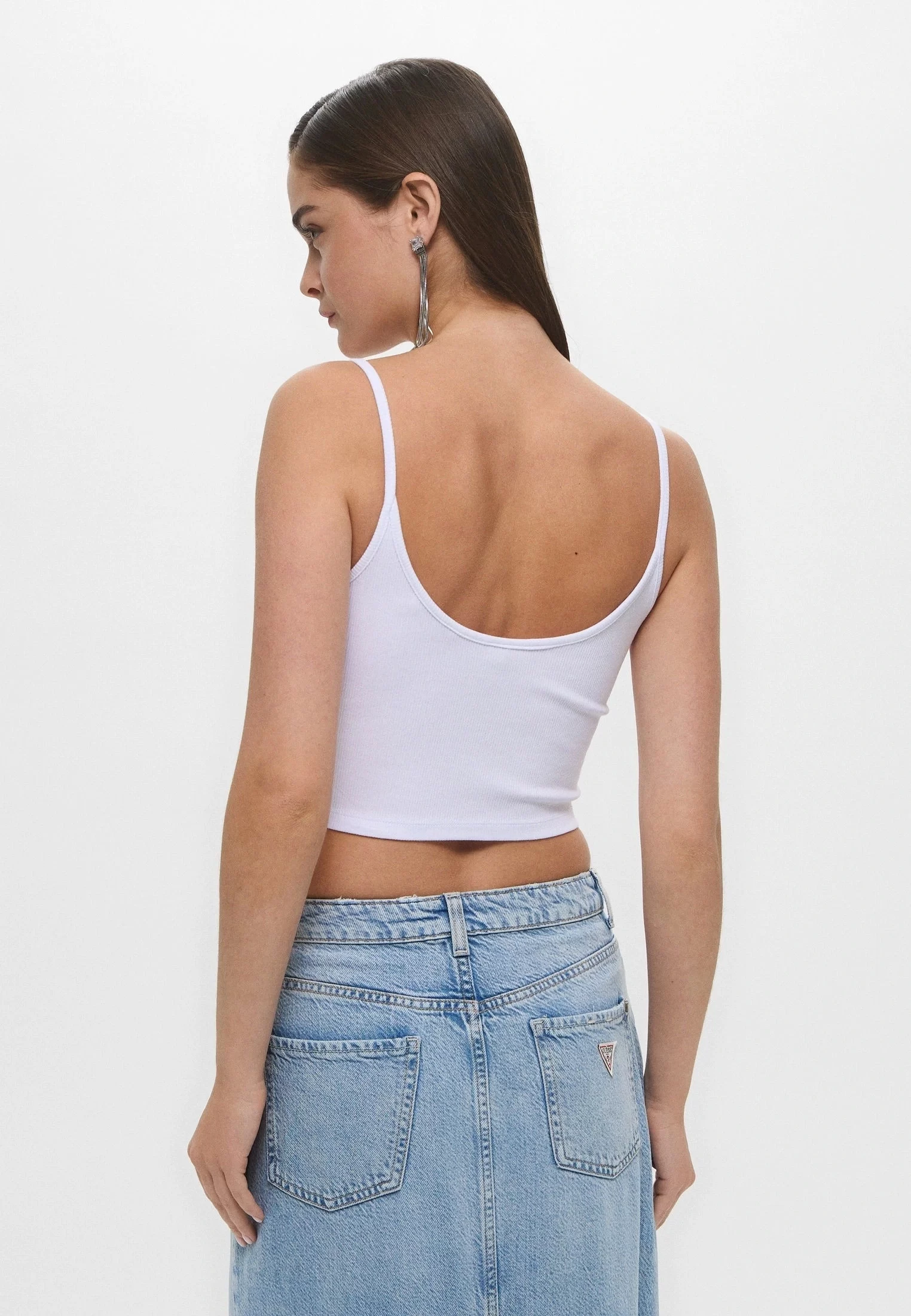 Guess Sunflower Rıb Top Kadın Beyaz Atlet V5GP16K8RT2-G011