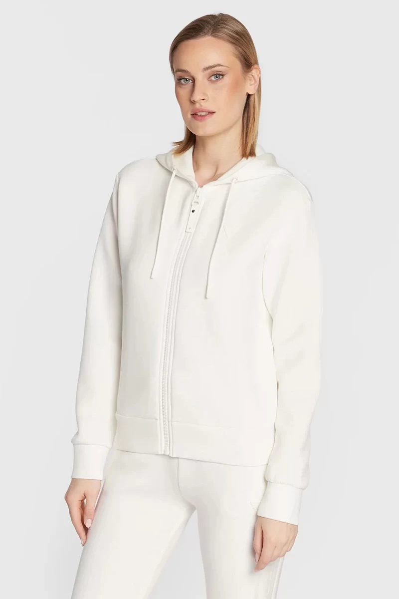 Guess Allıe Scuba Hoodıe Zıp Sweatsh Kadın Beyaz Eşofman Üstü V3RQ11K7UW2-G6K5